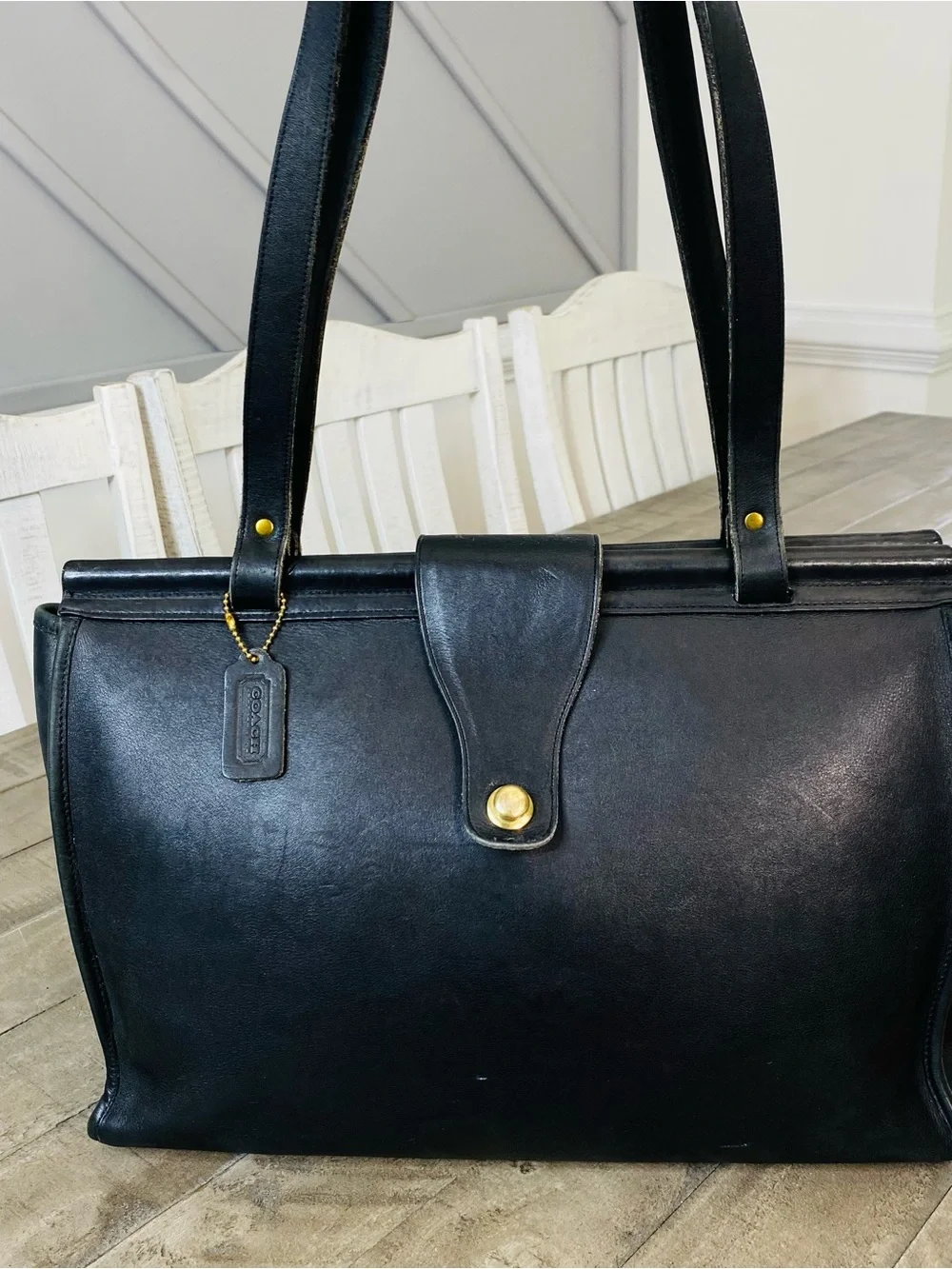90s Vintage Coach Barclay Tote Black Glove Tanned Leather Business Bag USA - Picture 4 of 14